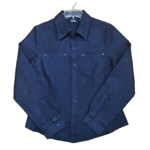 Ny Jeans New York & Co Women Overdyed Blue Utility Long Sleeve Darted Shirt Sz L